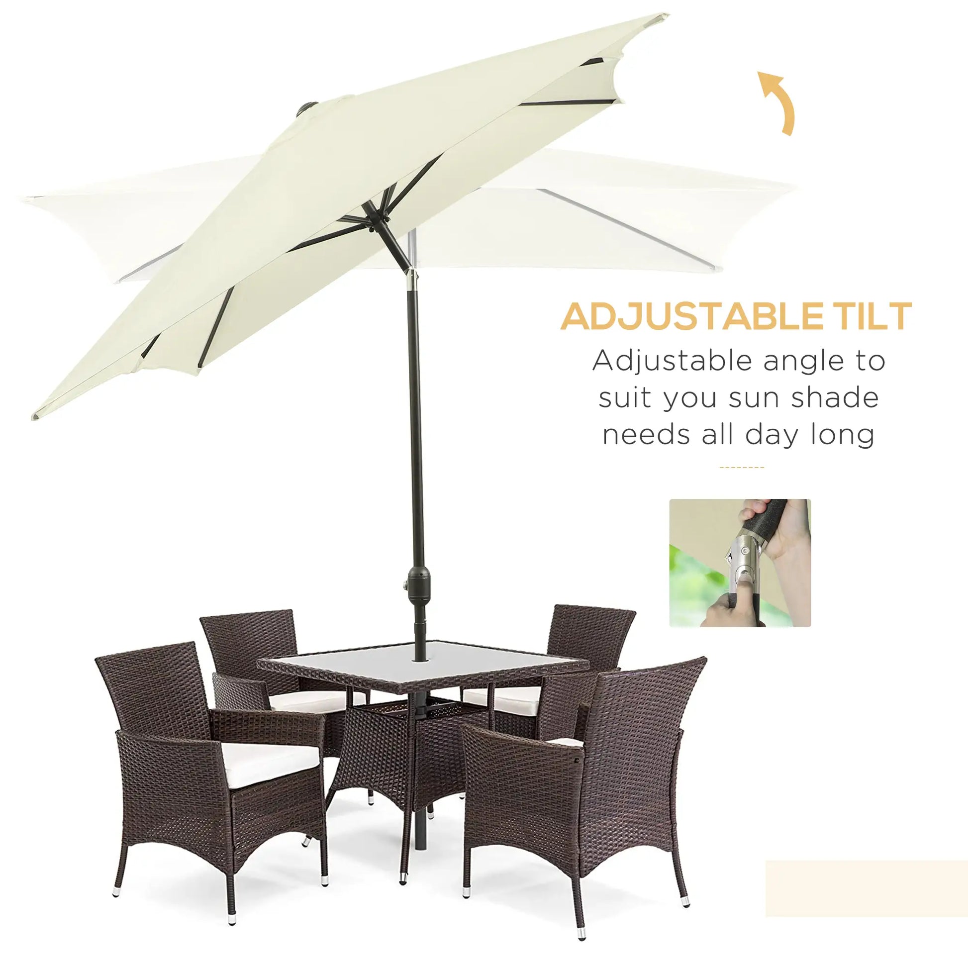 6.5x10ft Rectangle Aluminum Patio Umbrella, Outdoor Sunshade Canopy, Cream White Sun Umbrellas at Gallery Canada
