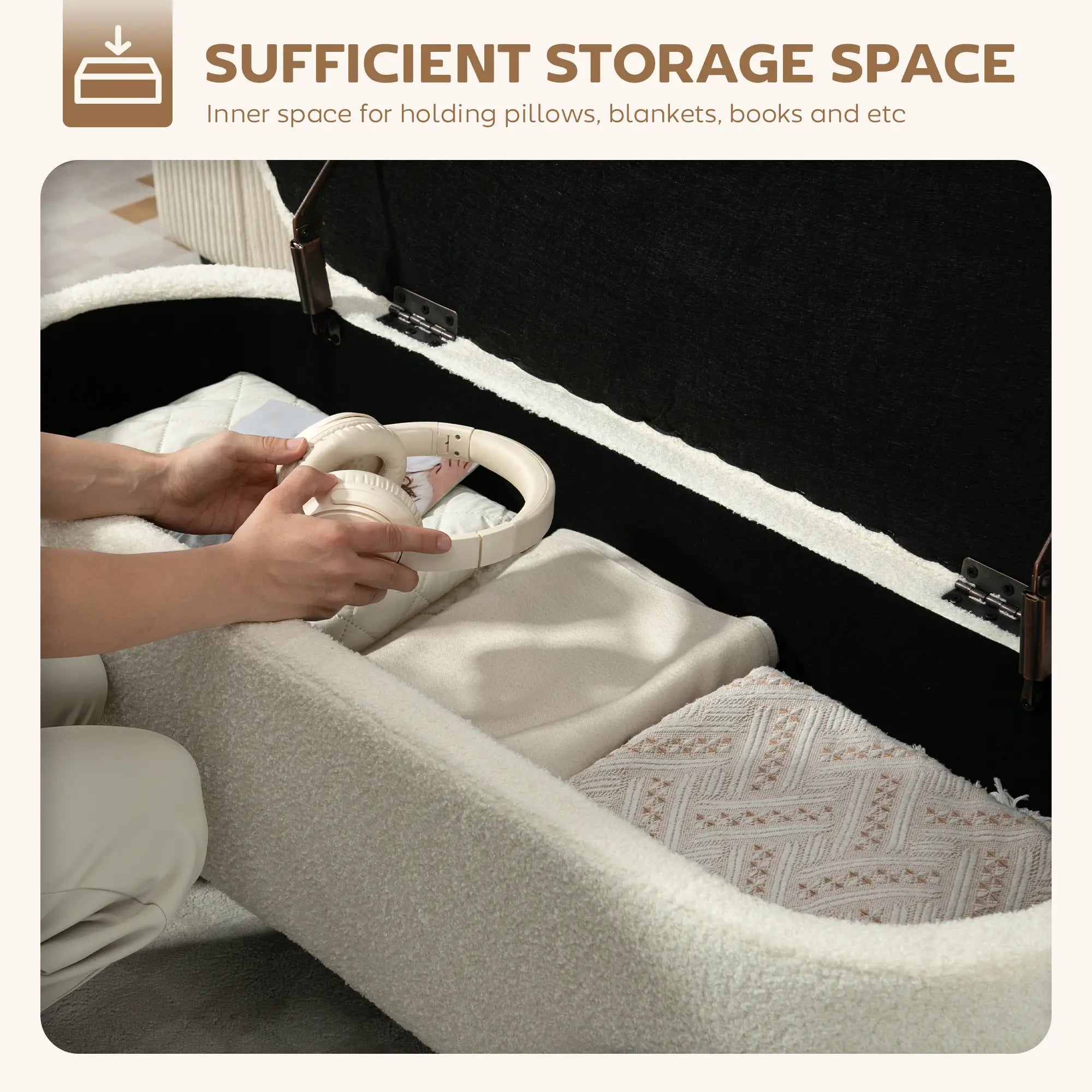 45 Inches Storage Ottoman with Lift-Up Lid, Cream White Storage Ottomans & Benches at Gallery Canada