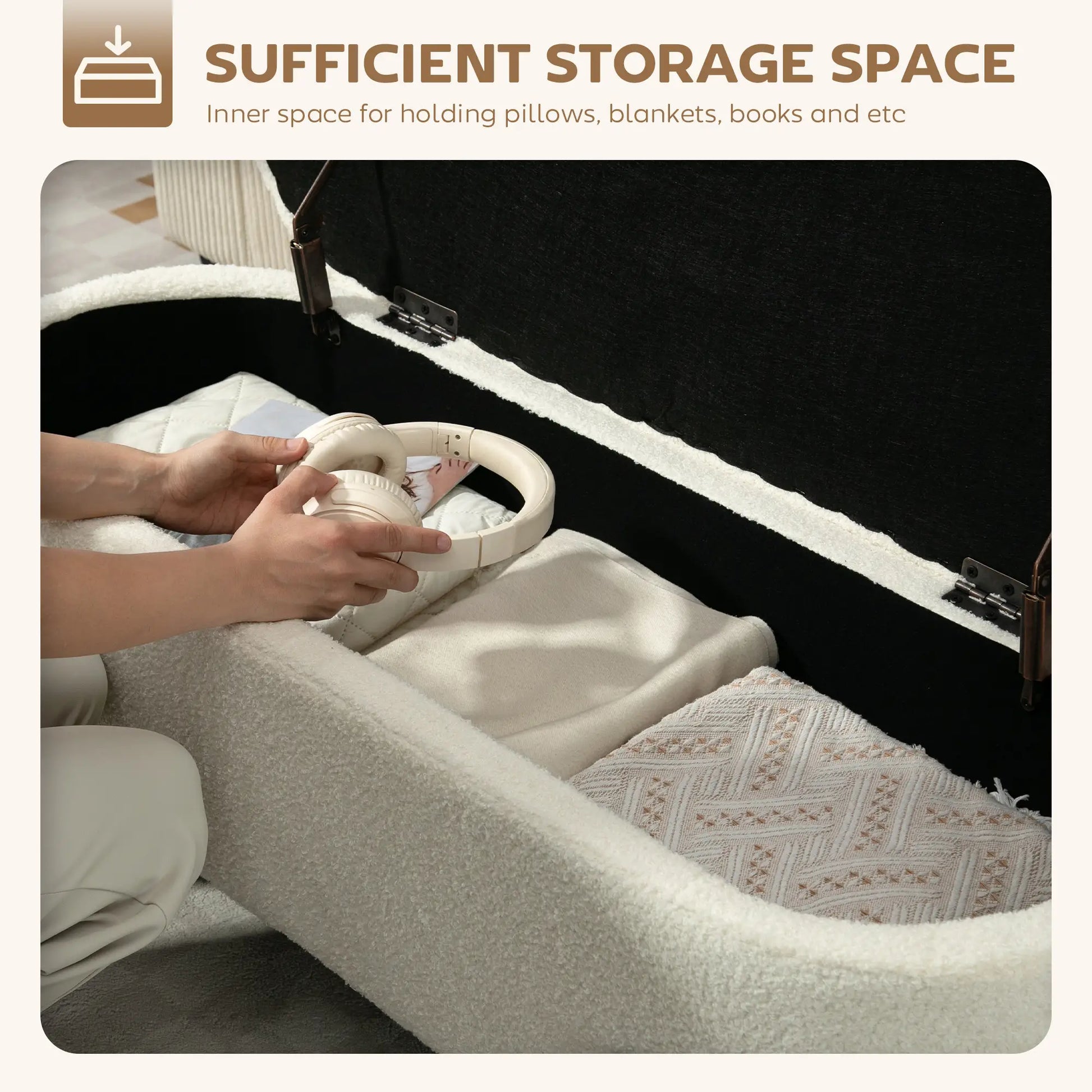 45 Inches Storage Ottoman with Lift-Up Lid, Cream White Storage Ottomans & Benches at Gallery Canada