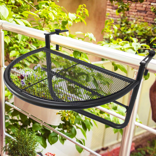 Adjustable Balcony Hanging Rail Table, Metal Mounting Mini Wall Desk, Black