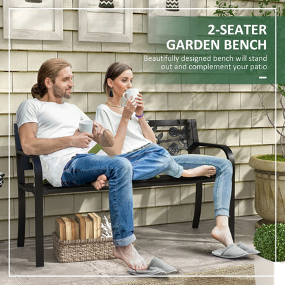 50" Outdoor Bench, Metal Frame Patio Loveseat, Floral Backrest, Black Outdoor Benches at Gallery Canada
