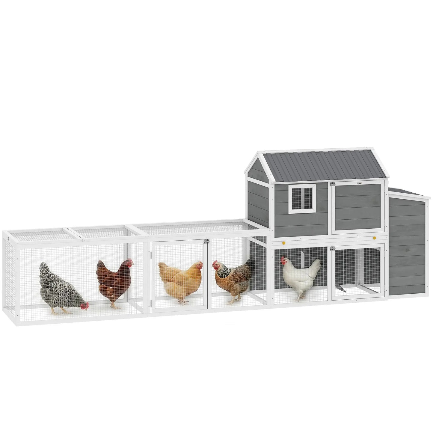 Large Chicken Coop, 134"L Wooden House With Run, Nesting Box, Slide-Out Tray Chicken Coops at Gallery Canada
