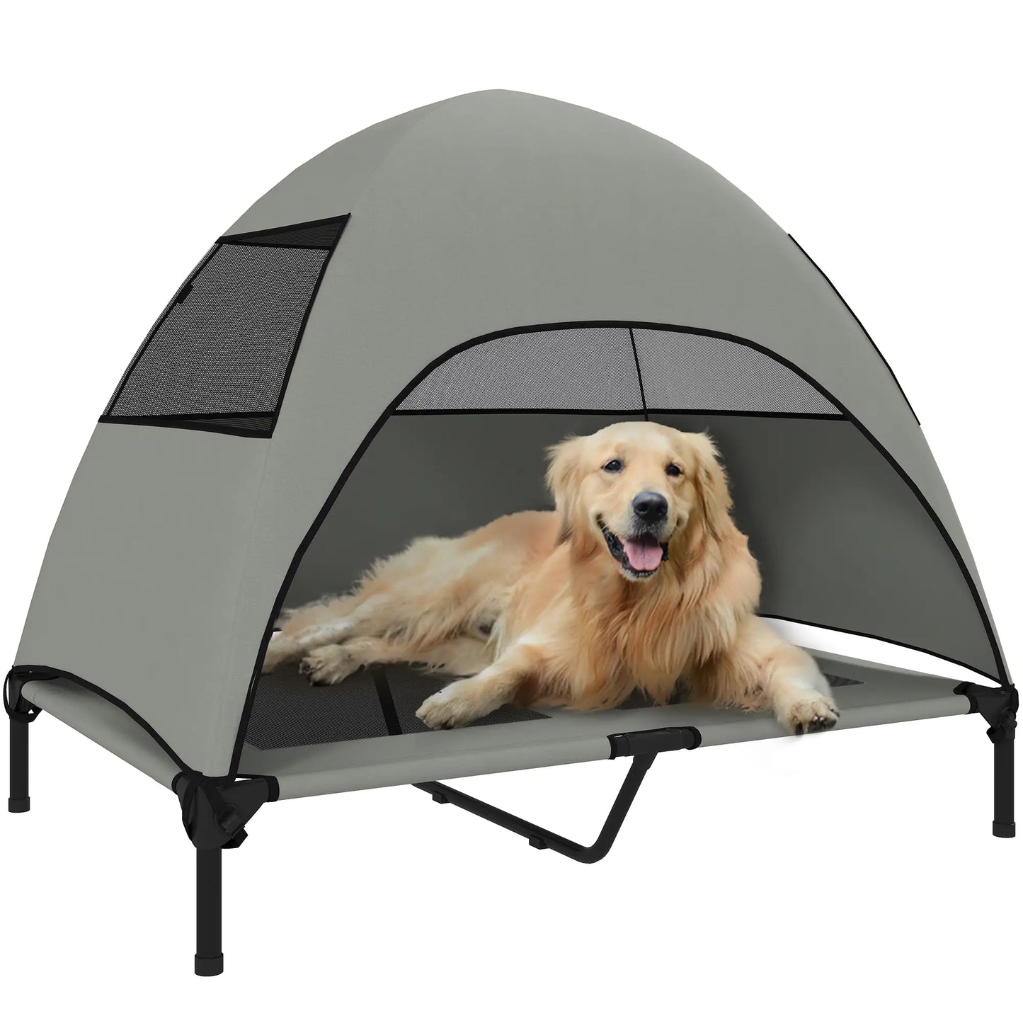 Elevated Dog Bed With Canopy, Washable Mesh, Steel Frame, 41.7" x 29.9" x 39", Light Grey Elevated Dog Beds at Gallery Canada
