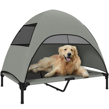 Elevated Dog Bed With Canopy, Washable Mesh, Steel Frame, 41.7" x 29.9" x 39", Light Grey Elevated Dog Beds at Gallery Canada