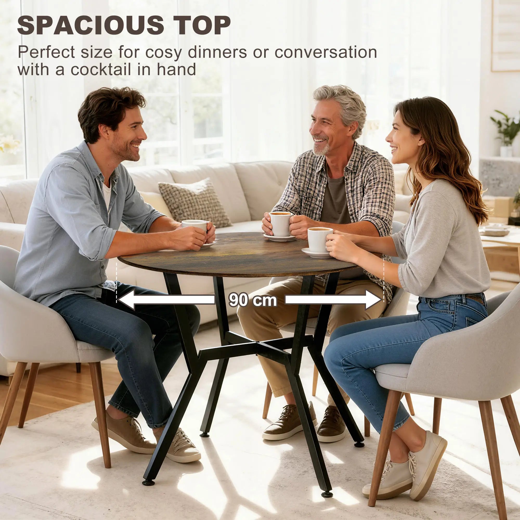 35 Inch Round Dining Table, Steel Frame, Rustic Brown Dining Tables at Gallery Canada