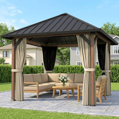 10' x 10' Hardtop Gazebo, Galvanized Steel Roof, Netting, Curtains Gazebos at Gallery Canada