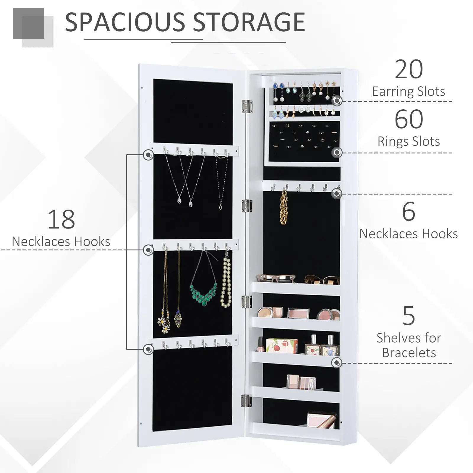 Mirror Jewellery Cabinet With Full Length Mirror, Wall Mounted Organizer, White Jewelry Armoire & Jewellery Mirror Cabinets at Gallery Canada