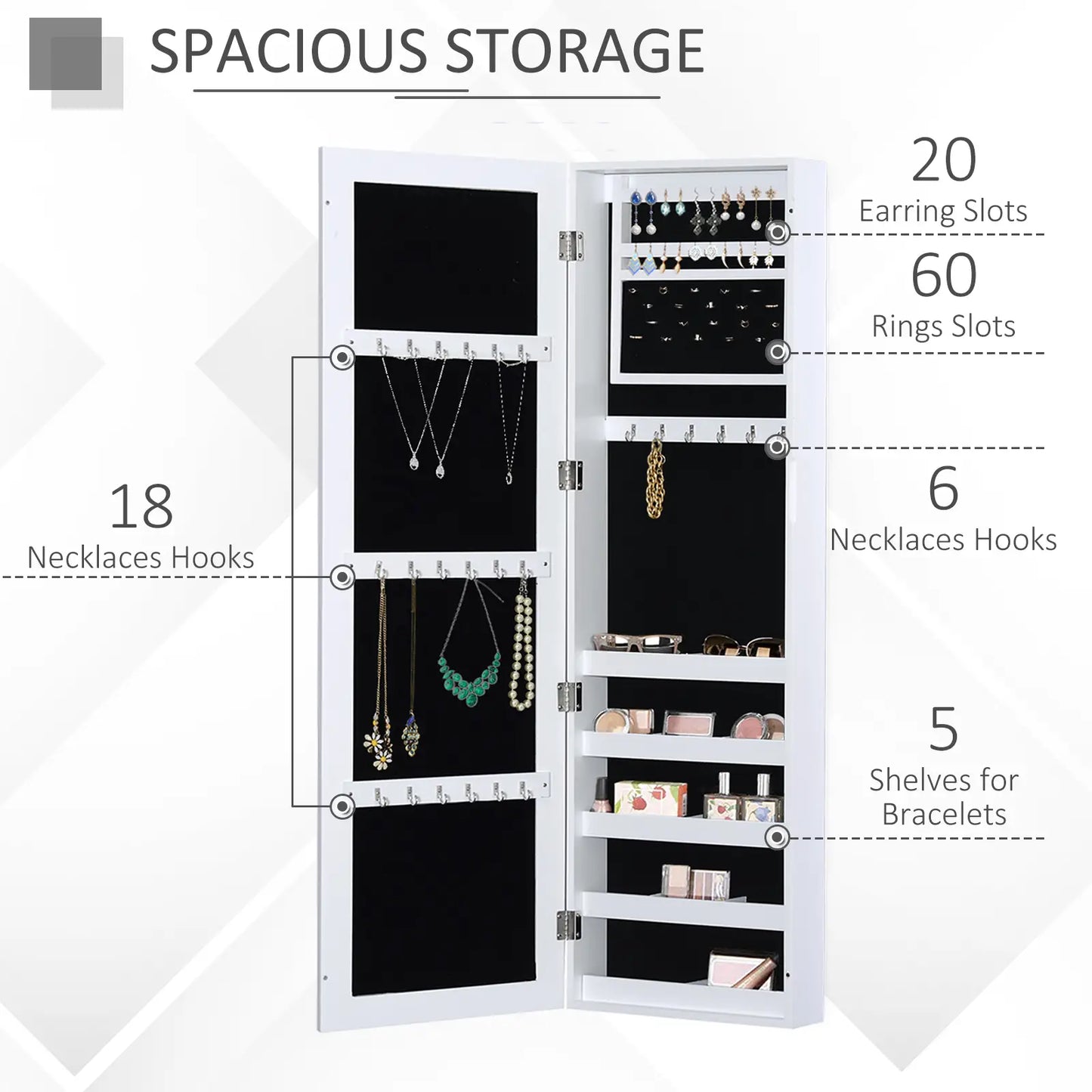 Mirror Jewellery Cabinet With Full Length Mirror, Wall Mounted Organizer, White Jewelry Armoire & Jewellery Mirror Cabinets at Gallery Canada