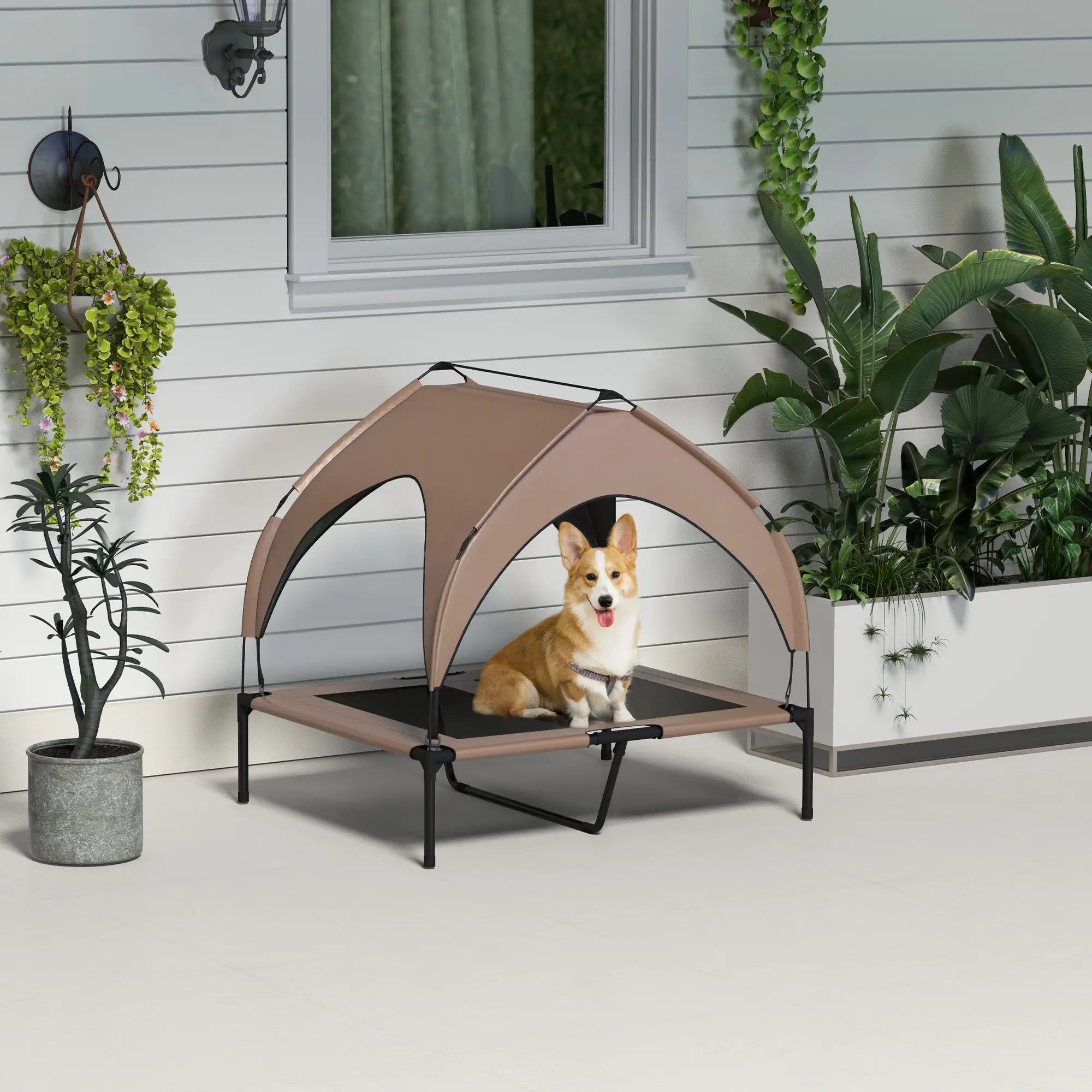Raised Dog Bed, Cooling Cot with Canopy, Washable Mesh, Medium Large, Coffee Elevated Dog Beds at Gallery Canada