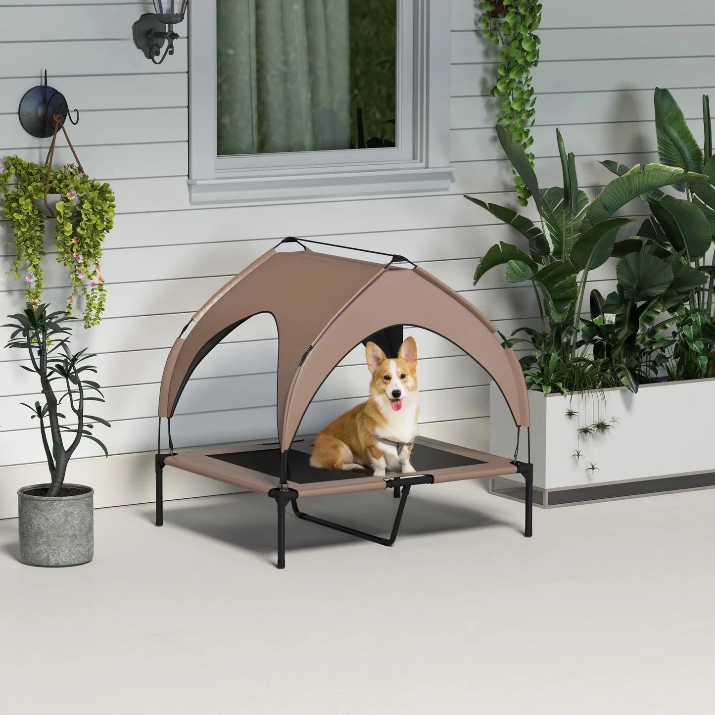 Raised Dog Bed, Cooling Cot with Canopy, Washable Mesh, Medium Large, Coffee Elevated Dog Beds at Gallery Canada