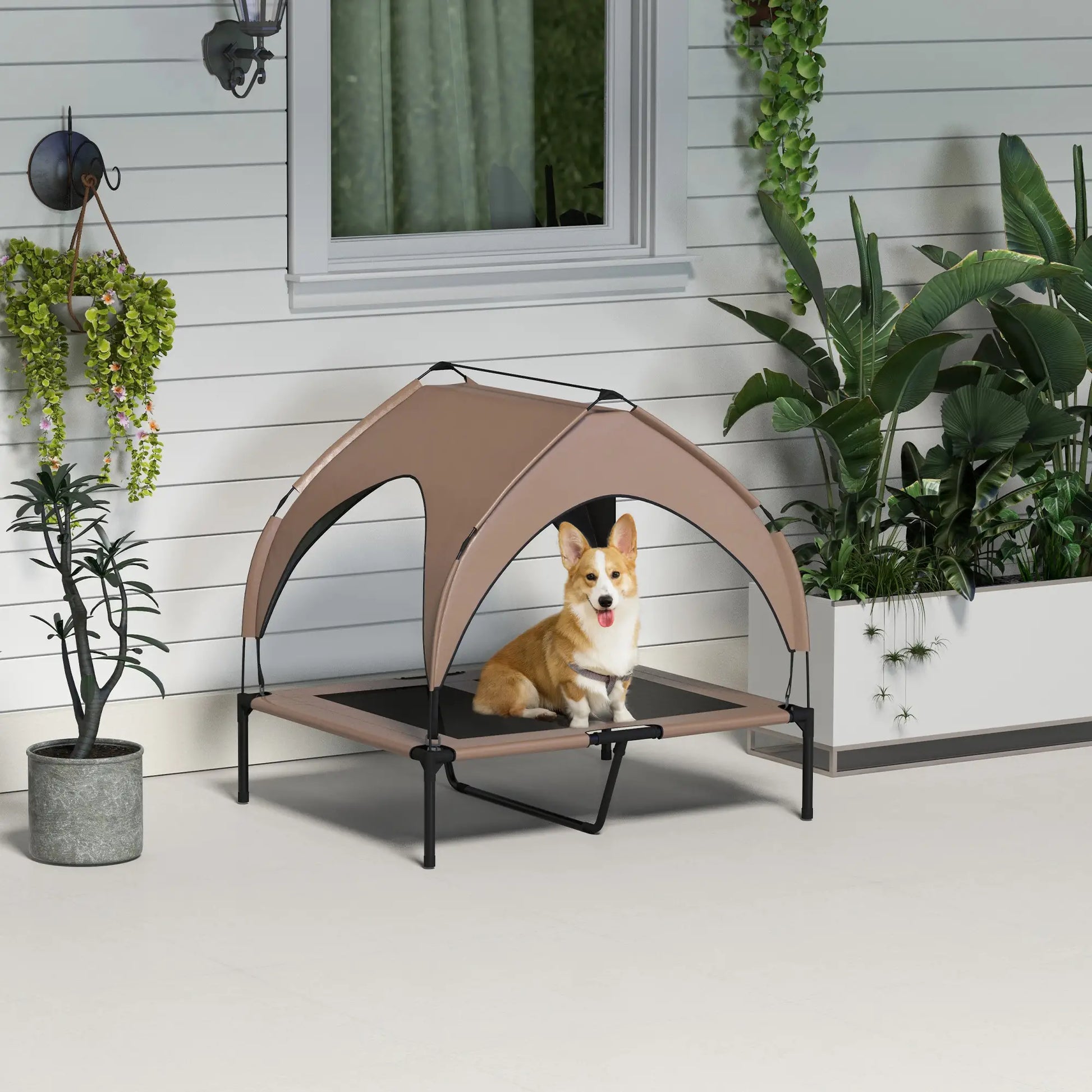 Raised Dog Bed, Cooling Cot with Canopy, Washable Mesh, Medium Large, Coffee Elevated Dog Beds at Gallery Canada