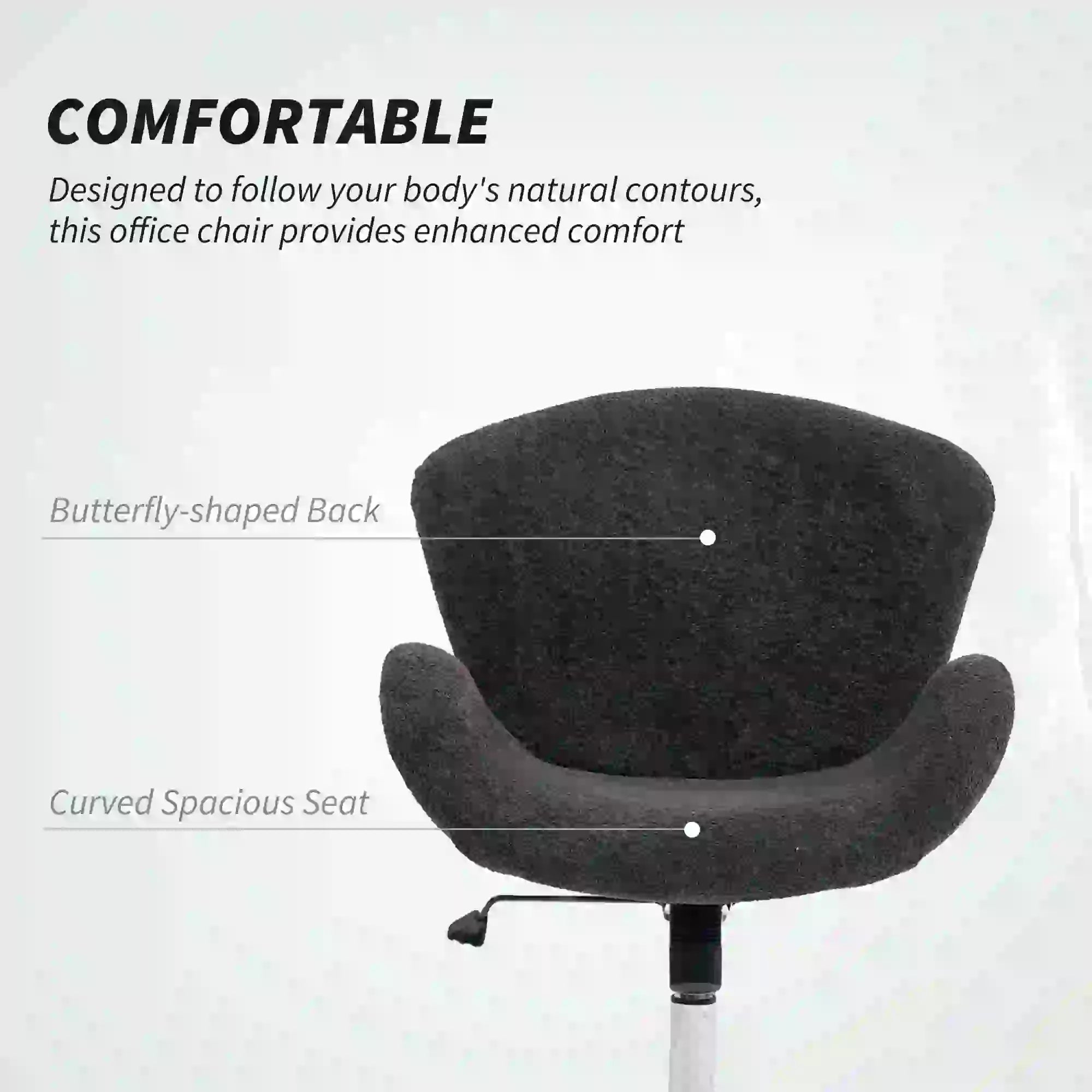 Velvet Swivel Office Chair, Wide Bucket Seat, Butterfly Back, Dark Grey Task Chairs at Gallery Canada