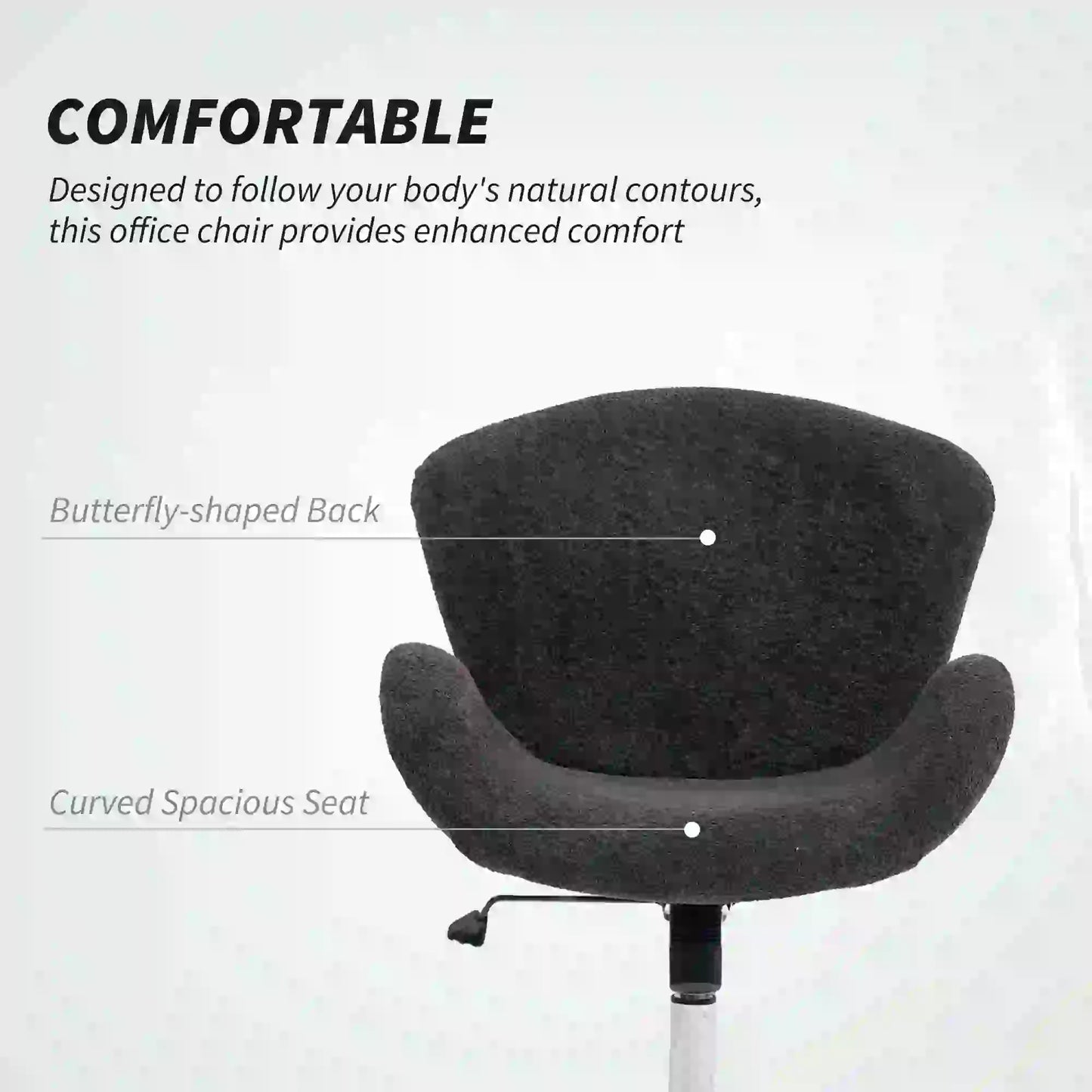 Velvet Swivel Office Chair, Wide Bucket Seat, Butterfly Back, Dark Grey Task Chairs at Gallery Canada