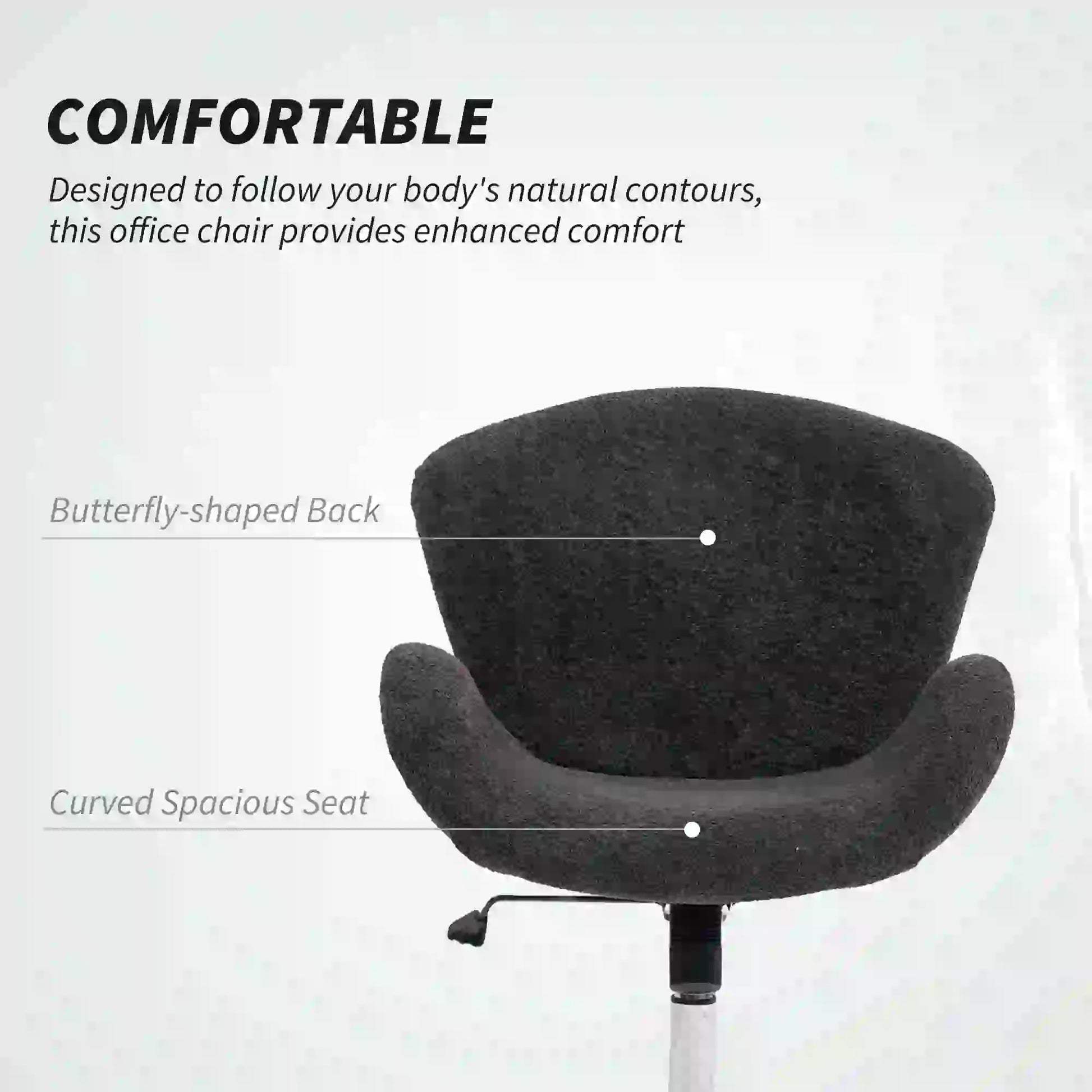 Velvet Swivel Office Chair, Wide Bucket Seat, Butterfly Back, Dark Grey Task Chairs at Gallery Canada