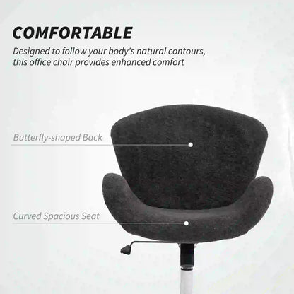 Velvet Swivel Office Chair, Wide Bucket Seat, Butterfly Back, Dark Grey Task Chairs at Gallery Canada