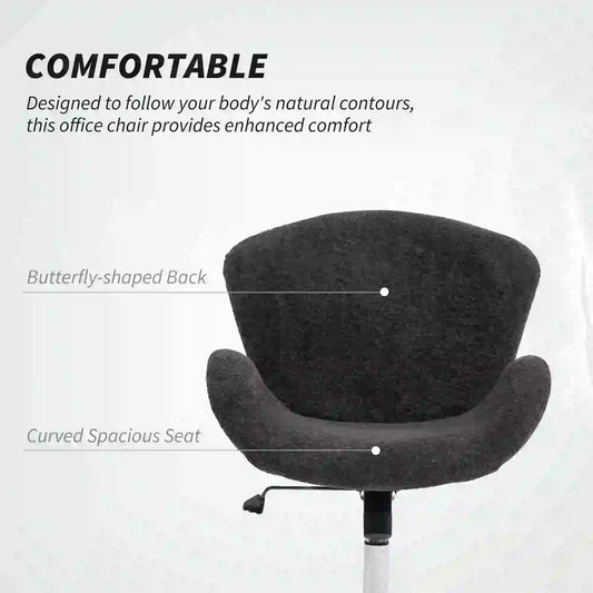 Velvet Swivel Office Chair, Wide Bucket Seat, Butterfly Back, Dark Grey Task Chairs at Gallery Canada