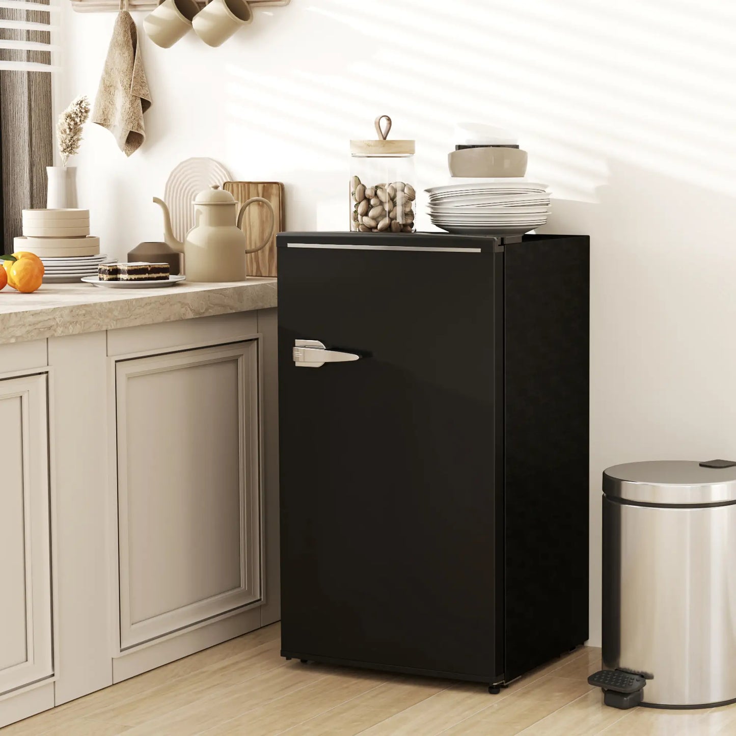 Retro Mini Fridge, 3.1 Cu. Ft, Adjustable Thermostat, 2 Glass Shelves, Black Small Kitchen Appliances at Gallery Canada