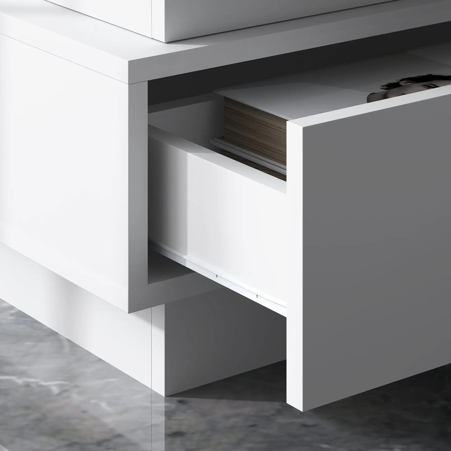 Modern Nightstand with Charging Station, LED Light, USB Ports, White Bedside Tables at Gallery Canada