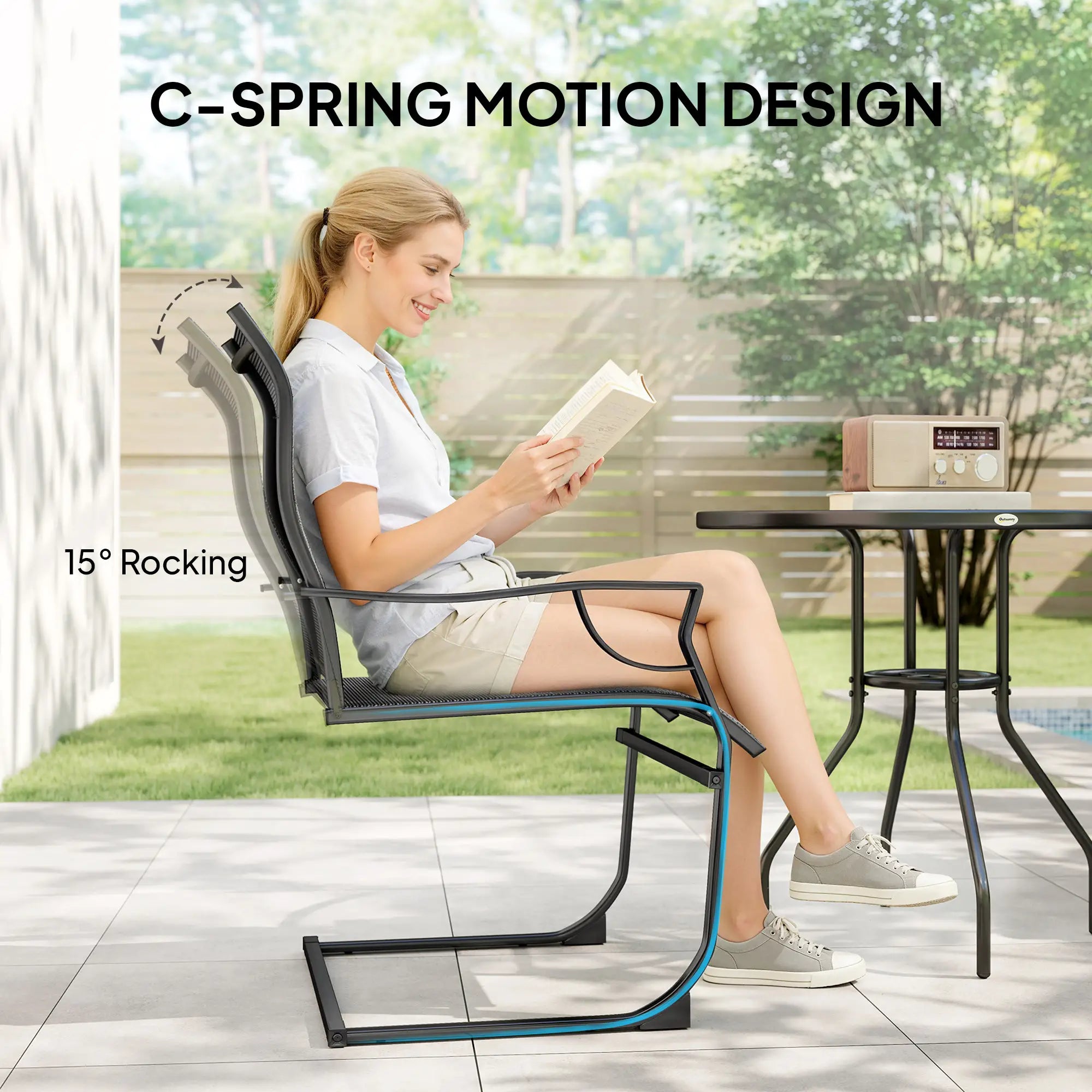 Patio Chairs Set of 2, Curved High Backrest, Armrest, Metal Frame Patio Chairs at Gallery Canada
