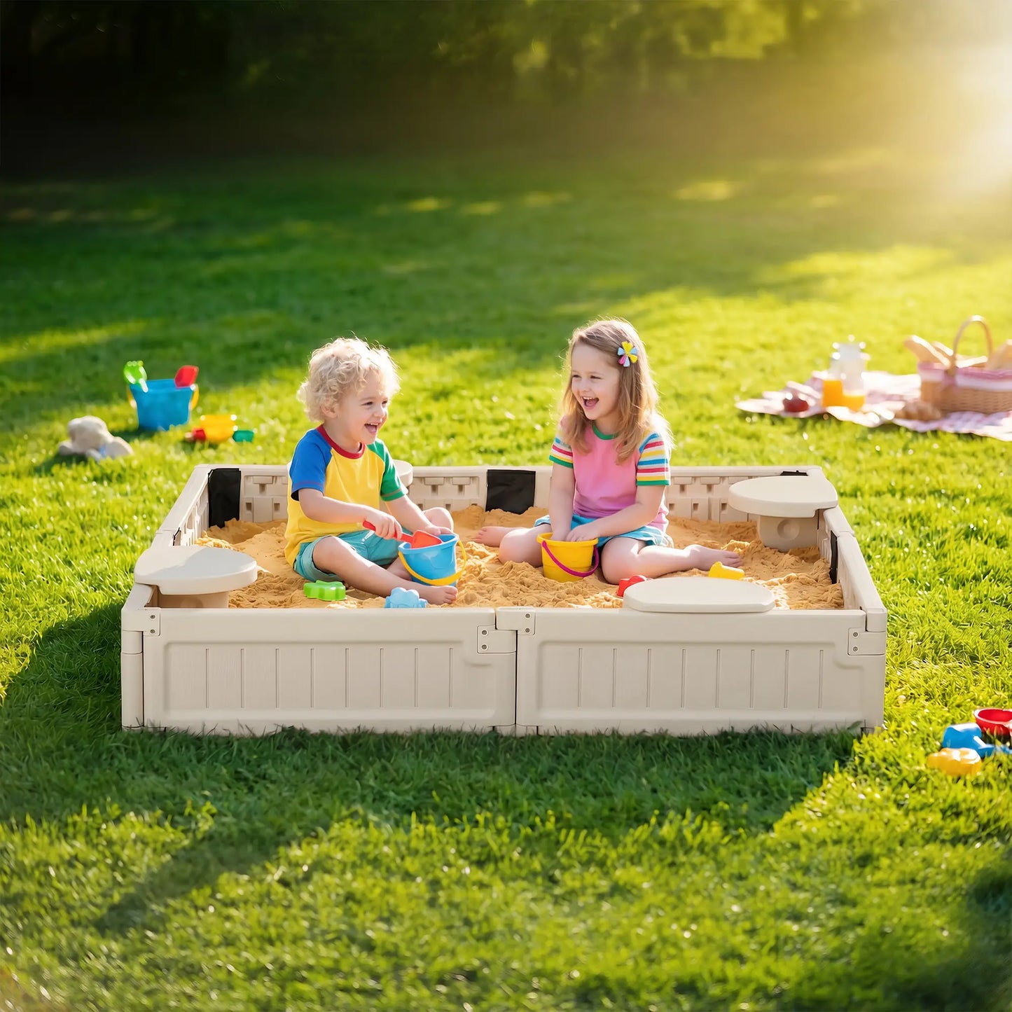 Kids Outdoor Sandbox with Canopy, Fabric Liner, Cream White Sandboxes & Accessories at Gallery Canada