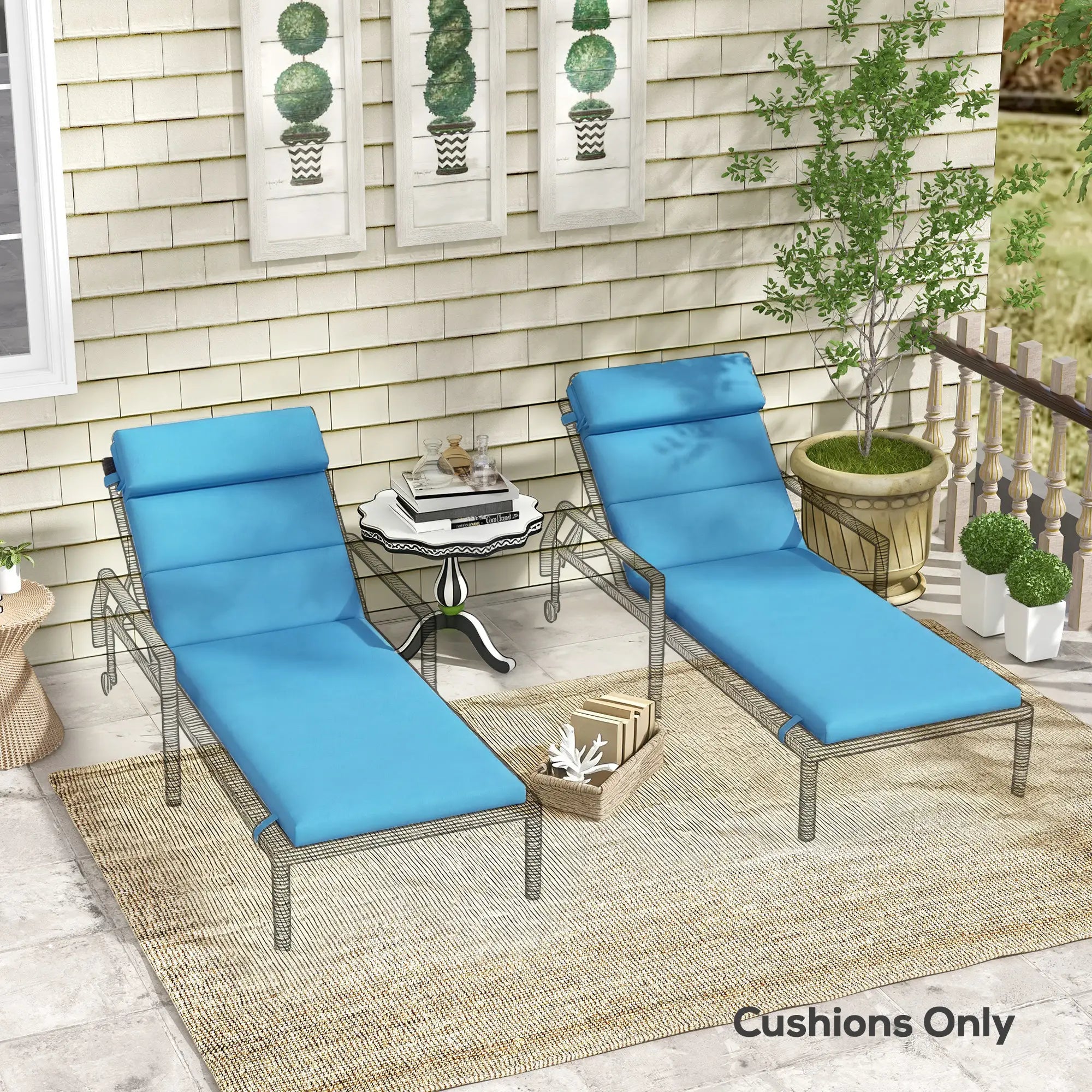 Patio Chaise Lounge Chair Cushions, Set of 2, Turquoise Patio Chair Cushions at Gallery Canada