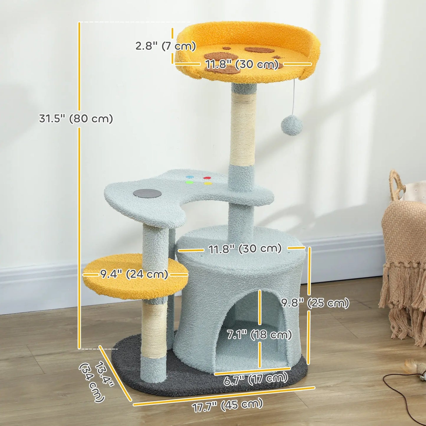 Cat Tree, 31.5 Inch, with Perch, Platform, Condo, Scratching Post, Blue Cat Posts at Gallery Canada