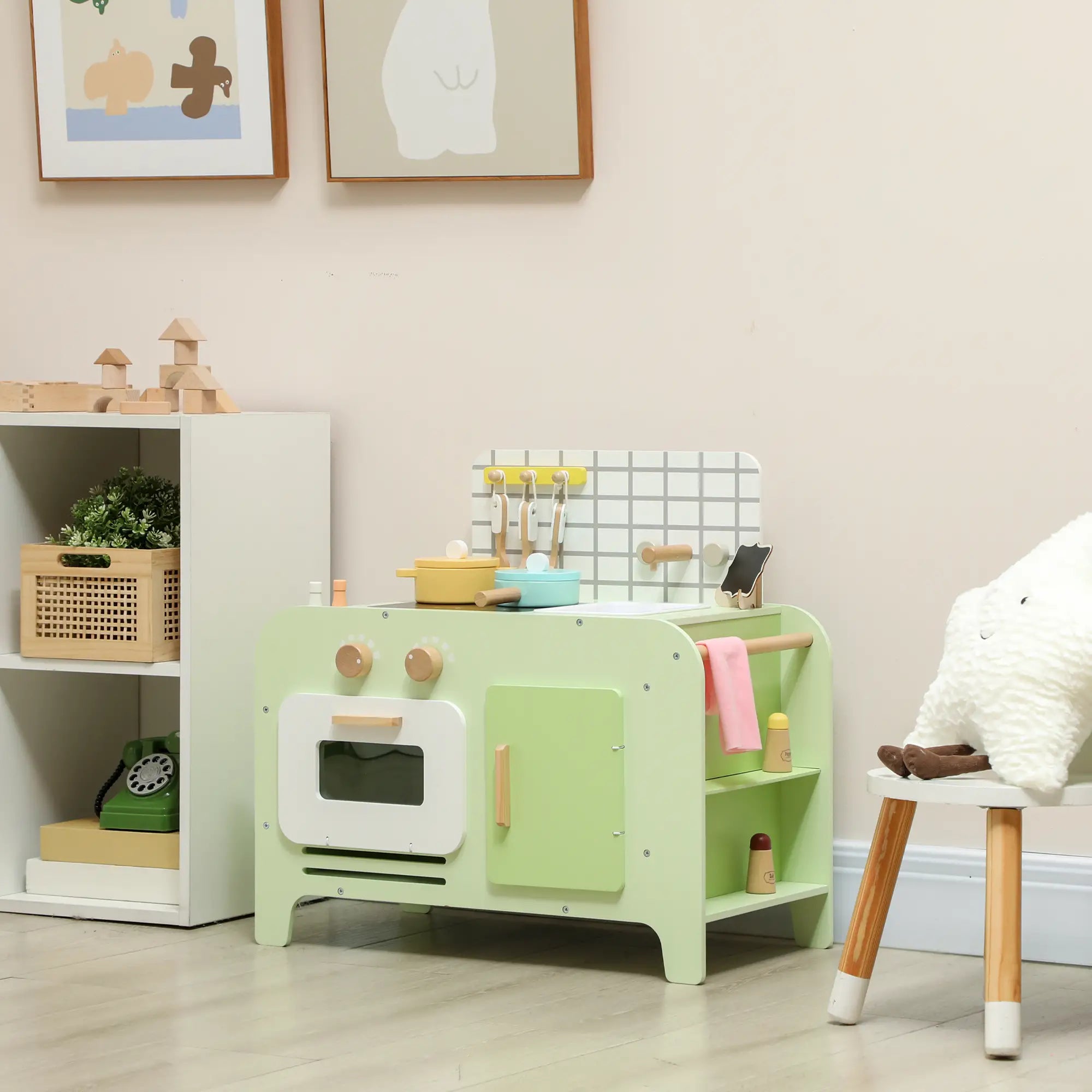 Kids Kitchen Playset, 15 Accessories, Microwave, Cabinets, Ages 3+, Green Play Kitchen at Gallery Canada