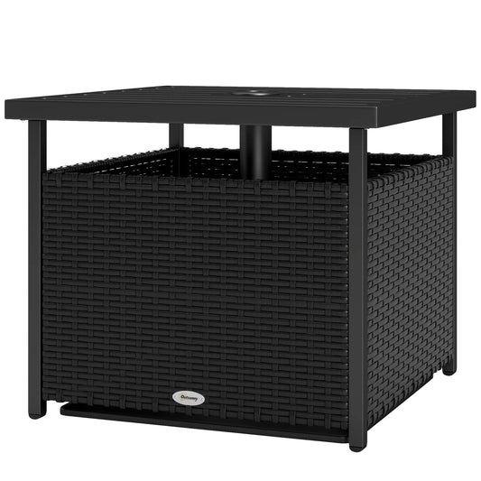 21.75" Outdoor Rattan Coffee Table, Umbrella Hole, Black Patio Side Tables Black at Gallery Canada