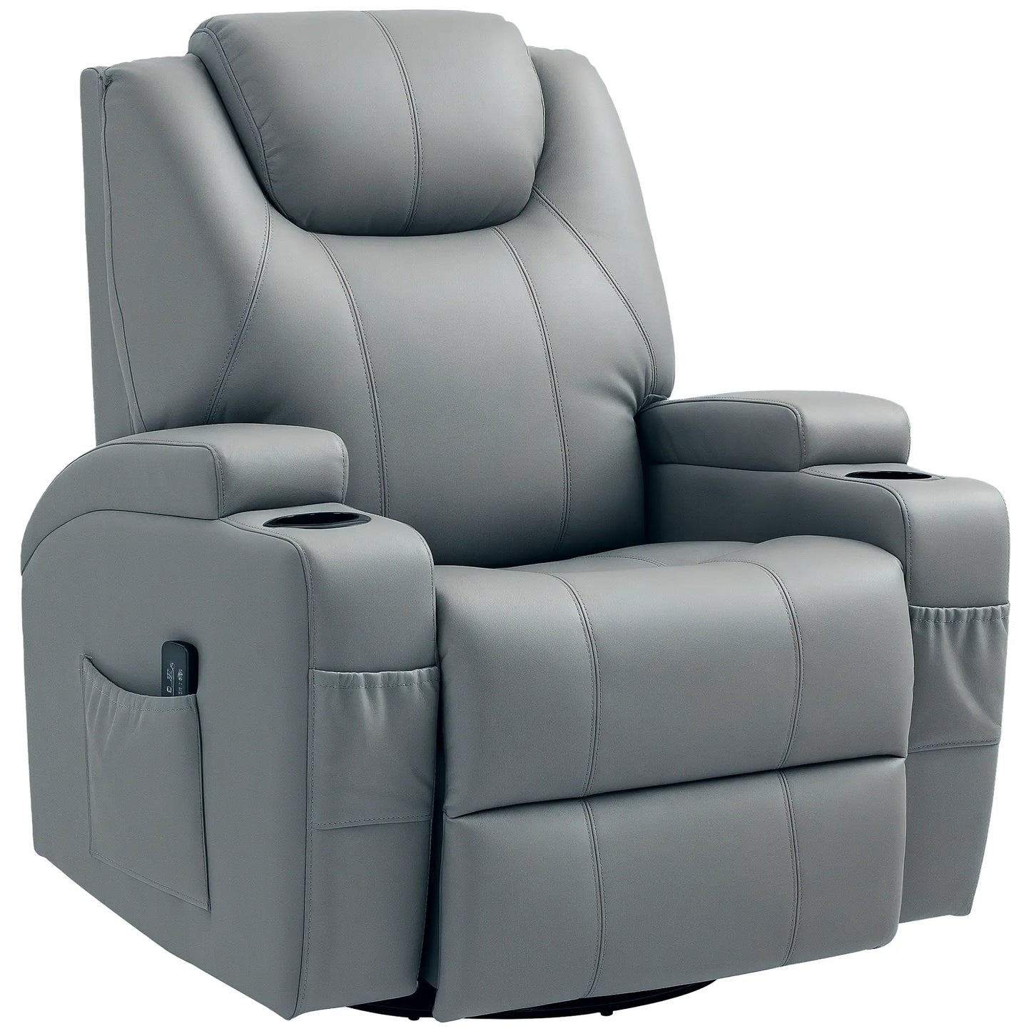 Massage Recliner Chair Leather Swivel Rocker Manual Reclining Chair with 8 Vibration Points, Cup Holders, Light Grey Single Sofas at Gallery Canada