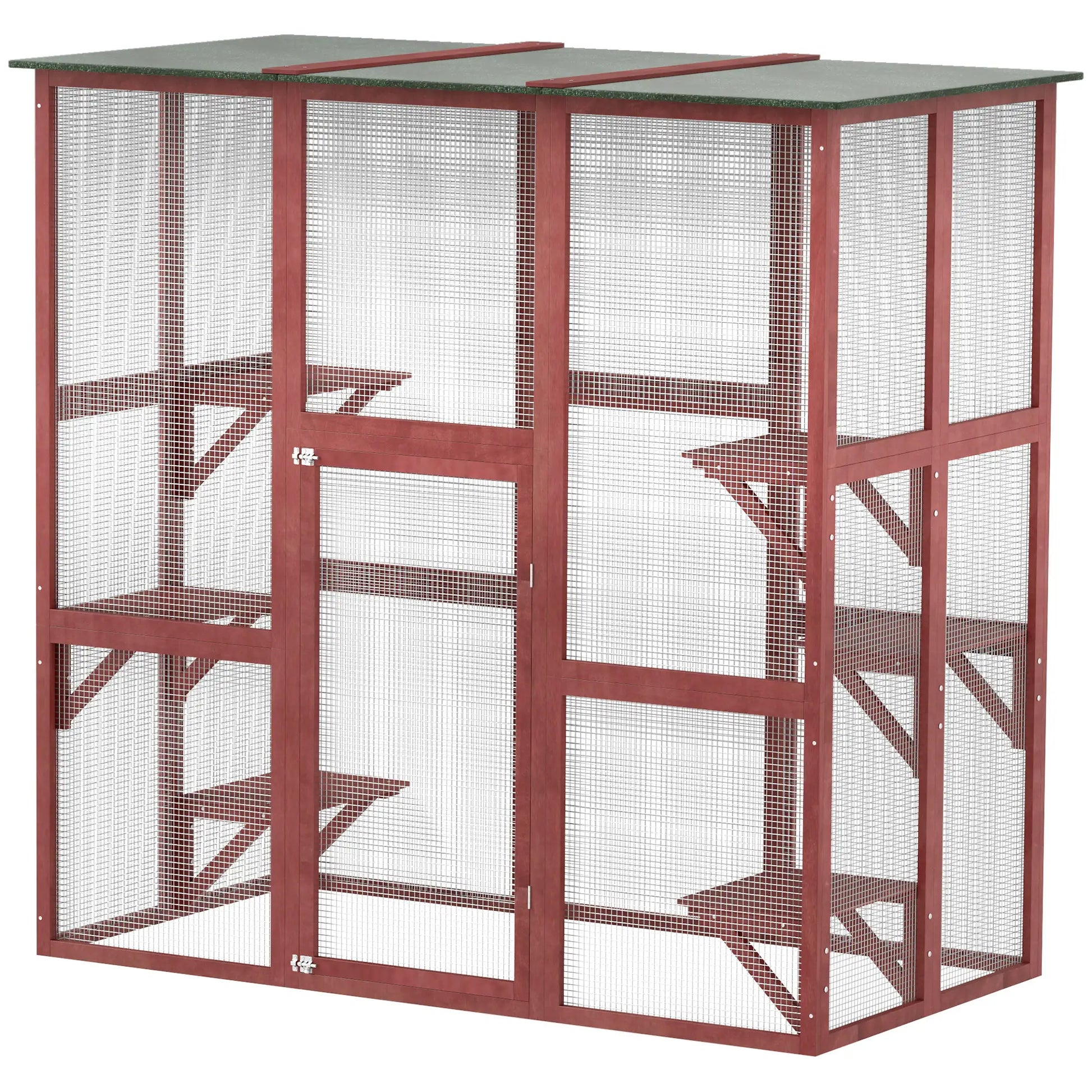 71" x 39" x 71" Cat Cage, Large Outdoor Wooden Cat Patio, 6 Platforms, Asphalt Roof, Wine Red Outdoor Cat Enclosures Wine Red at Gallery Canada