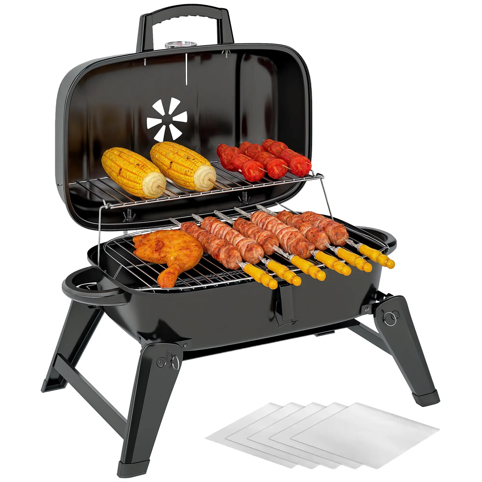 Foldable Charcoal BBQ Grill With Warming Rack, Adjustable Vent, Thermometer, Black Charcoal BBQ Grils at Gallery Canada