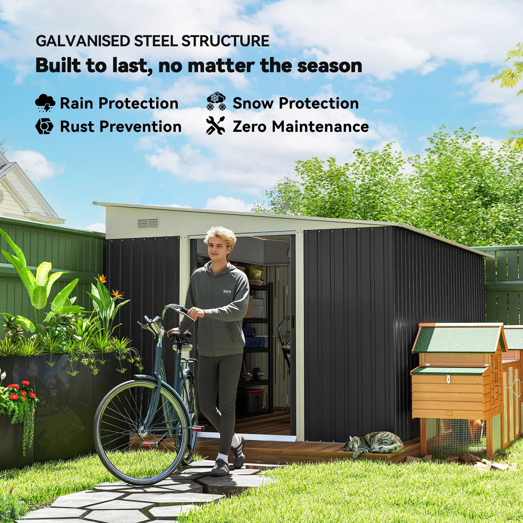 11' x 9' Steel Garden Storage Shed, Outdoor Metal Tool House, Dark Grey Sheds at Gallery Canada