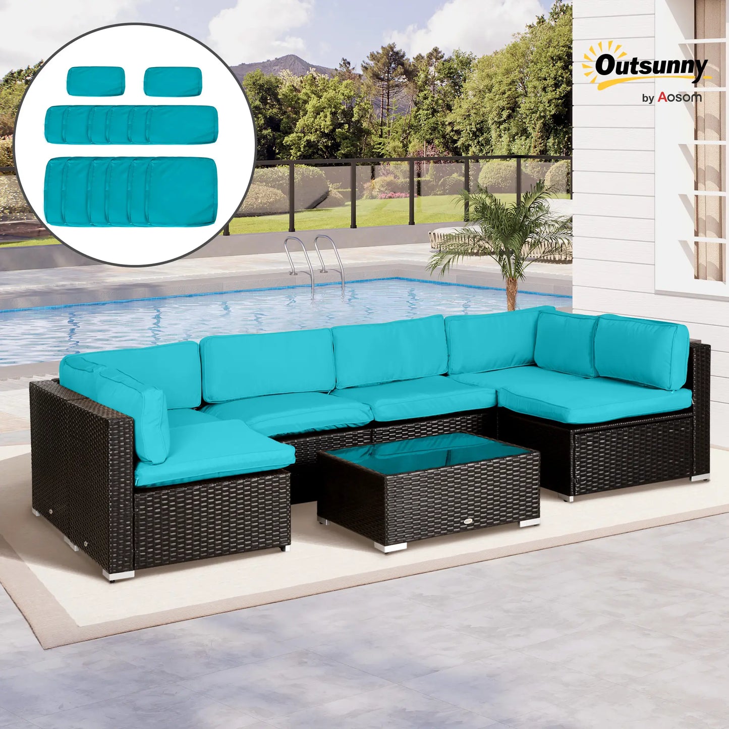 14pc Patio Rattan Sofa Set, Polyester Cover Replacement, Light Blue Patio Chair Cushions at Gallery Canada