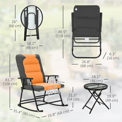 3-Piece Outdoor Foldable Rocking Chair Set, Orange Bistro Sets at Gallery Canada