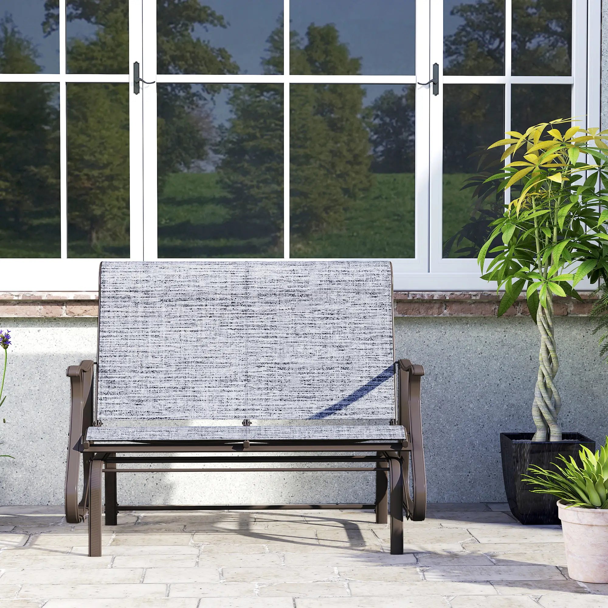 Garden Double Gliding Chair, Patio Glider, Steel Frame, Dark Grey Outdoor Gliders at Gallery Canada