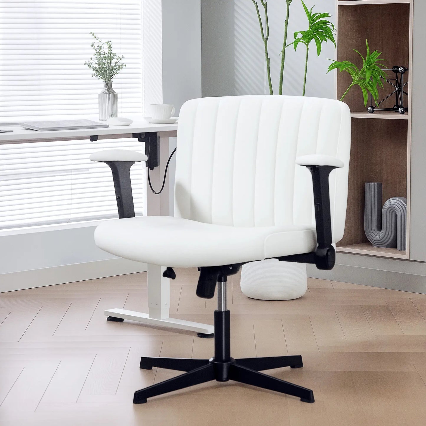 Criss Cross Chair, Flip-Up Armrests, Adjustable Height, Tilting, No Wheels, Beige Task Chairs at Gallery Canada