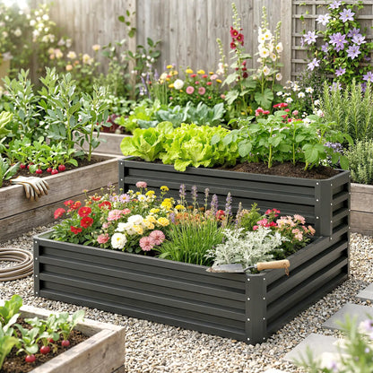 2 Tier Raised Garden Bed, 47" x 40" x 23", Galvanized Steel, Dark Grey Galvanized Planter Boxes at Gallery Canada