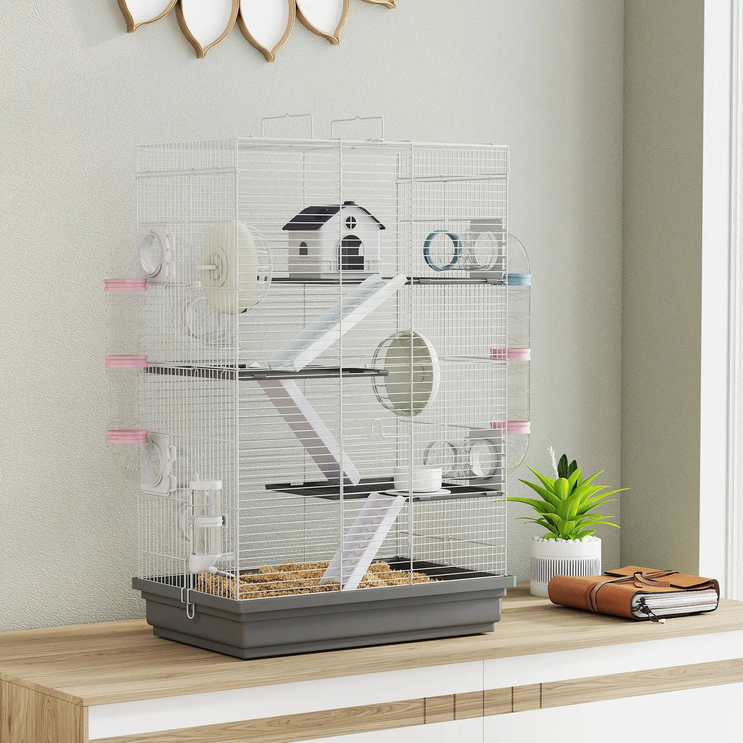 4-Level Large Hamster Cage, DIY Tubes, Water Bottle, Food Dish, Hut, Exercise Wheels, Grey Hamster Cages at Gallery Canada