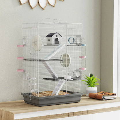 4-Level Large Hamster Cage, DIY Tubes, Water Bottle, Food Dish, Hut, Exercise Wheels, Grey Hamster Cages at Gallery Canada