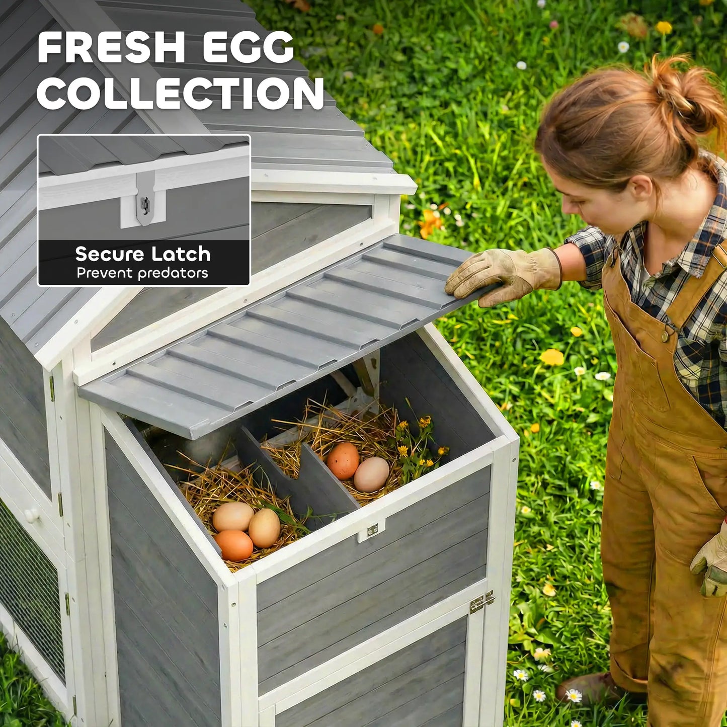 Large Chicken Coop, 134"L Wooden House With Run, Nesting Box, Slide-Out Tray Chicken Coops at Gallery Canada