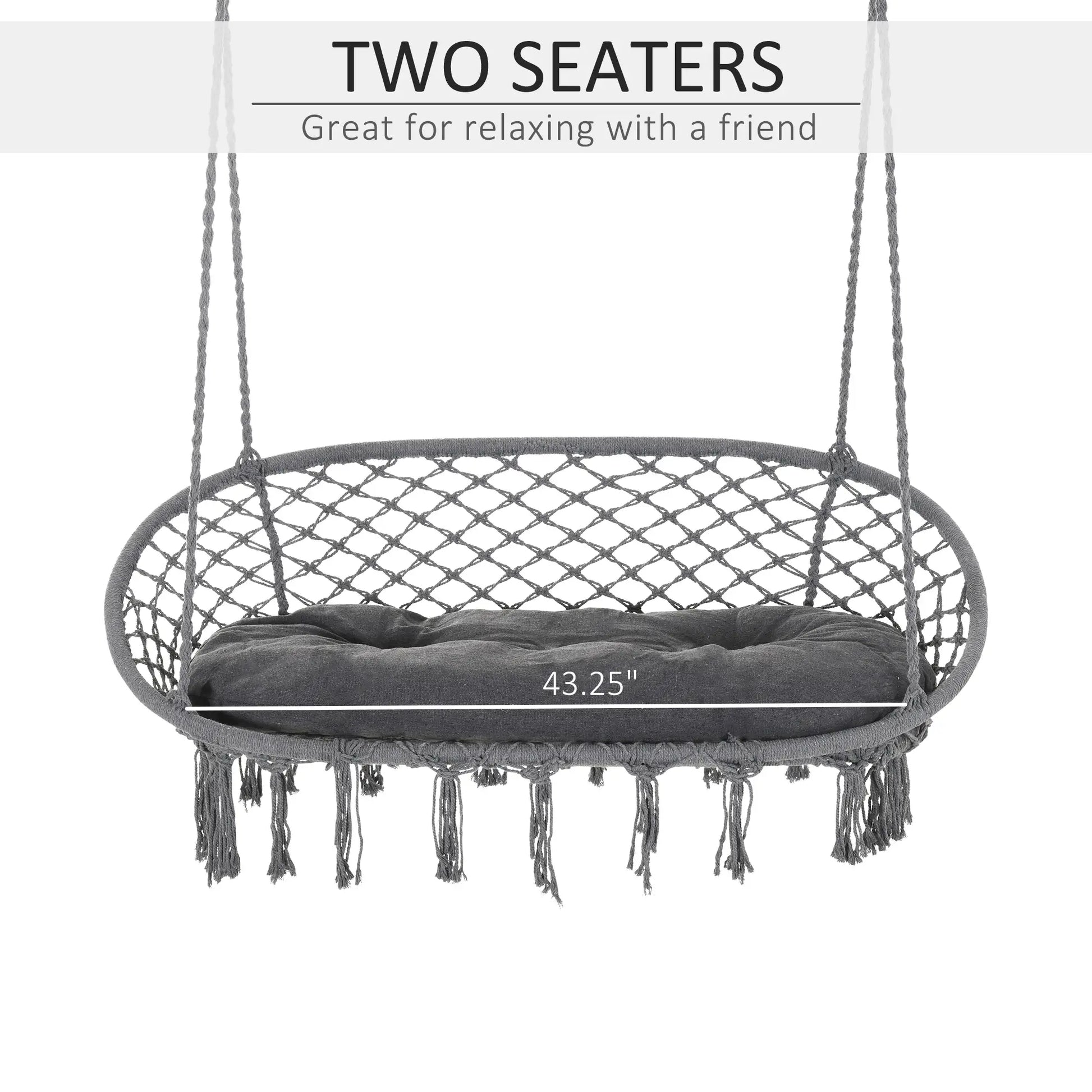 Patio Hammock Chair 2 Seat, Hanging Rope Hammock Swing Chair with Metal Frame and Cushion, Large Macrame Seat for Indoor and Outdoor 396 lbs Capacity, Dark Grey Hammock Swings at Gallery Canada