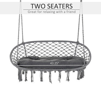 Patio Hammock Chair 2 Seat, Hanging Rope Hammock Swing Chair with Metal Frame and Cushion, Large Macrame Seat for Indoor and Outdoor 396 lbs Capacity, Dark Grey Hammock Swings at Gallery Canada