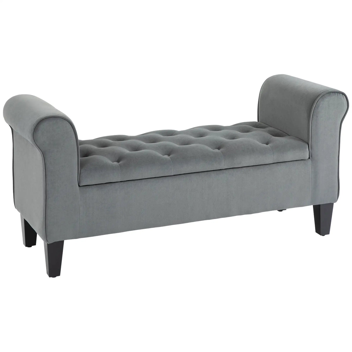 Button Tufted Storage Ottoman Bench, 70 Inches, Grey Storage Ottomans & Benches at Gallery Canada