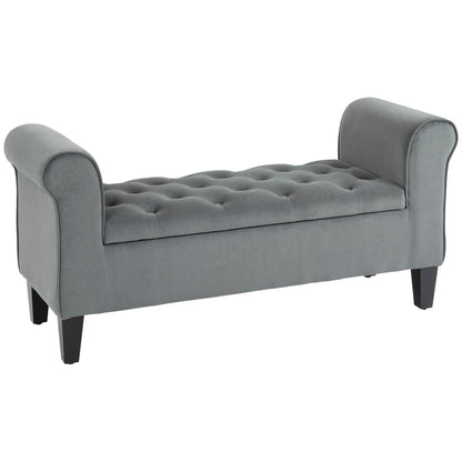 Button Tufted Storage Ottoman Bench, 70 Inches, Grey Storage Ottomans & Benches at Gallery Canada