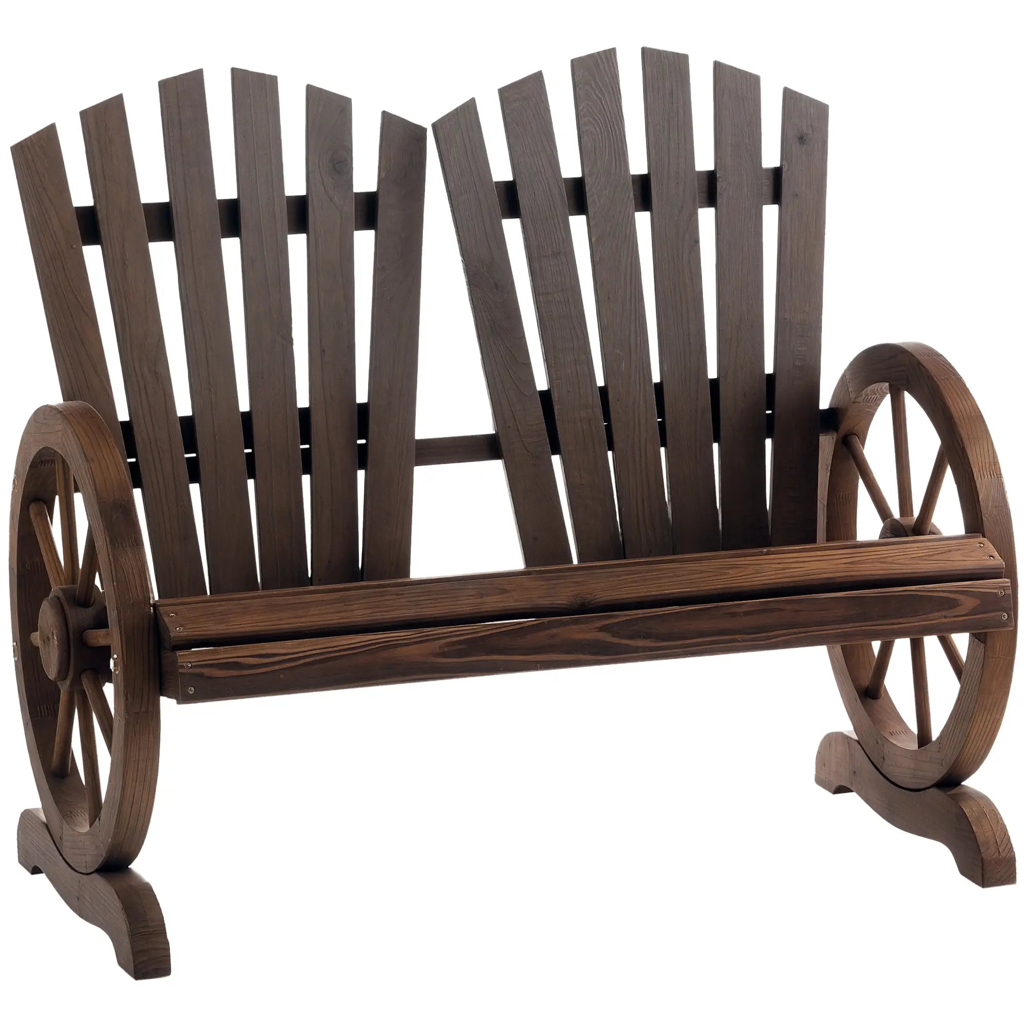 Outdoor Garden Bench, 2-Seat Wooden Patio Bench, Wheel-Shaped Armrests, Carbonized Outdoor Benches Carbonized at Gallery Canada