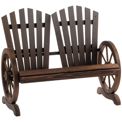 Outdoor Garden Bench, 2-Seat Wooden Patio Bench, Wheel-Shaped Armrests, Carbonized Outdoor Benches Carbonized at Gallery Canada
