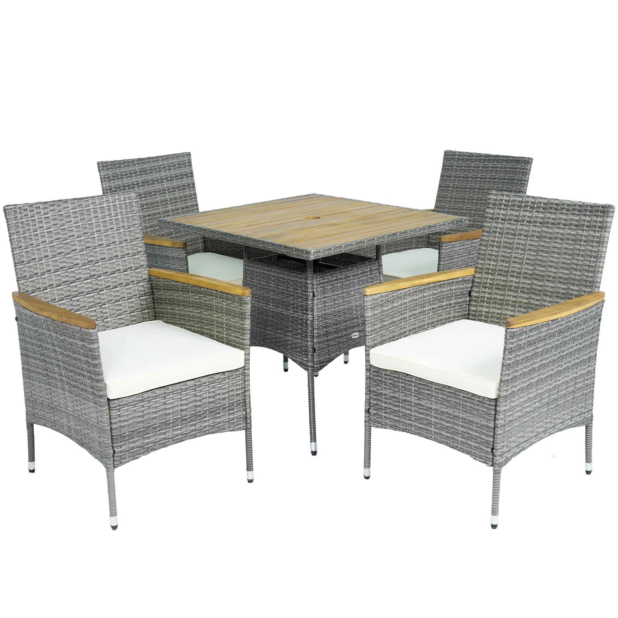 5-Piece Rattan Patio Dining Set, Outdoor Table and Chairs, Teak Patio Furniture Sets at Gallery Canada