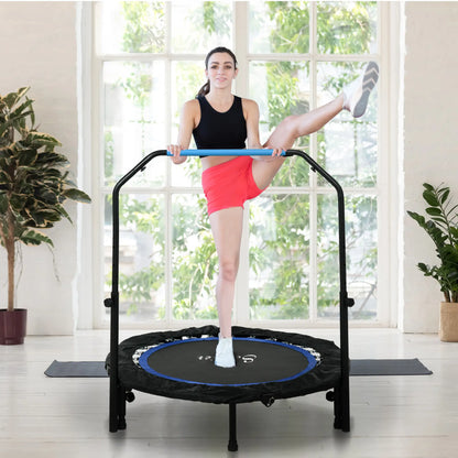 40" Foldable Mini Fitness Trampoline, Adjustable Foam Handle, Blue Trampolines at Gallery Canada