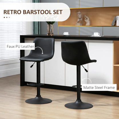 Adjustable Counter Height Bar Stools, Set of 2, 360° Swivel, Vintage Leather, Retro Grey, Grey Bar Stools at Gallery Canada