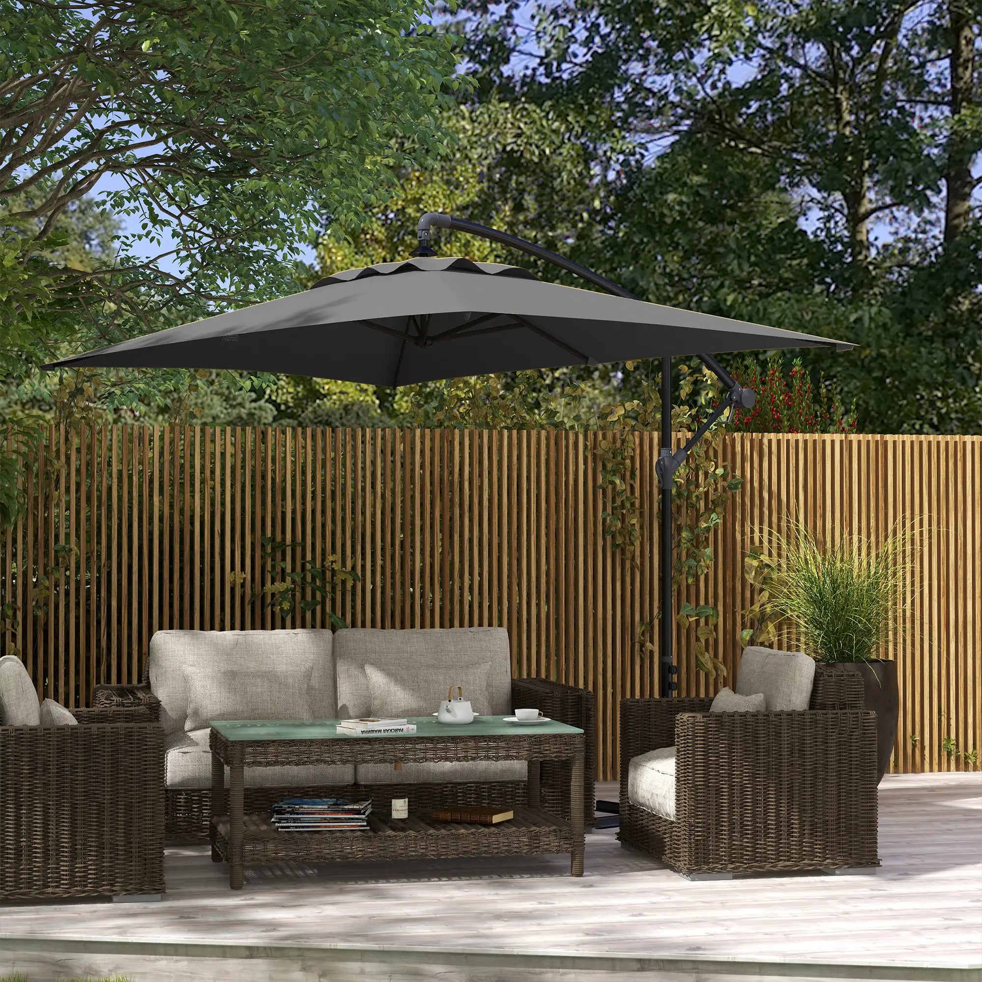 3m Patio Offset Umbrella, With Cross Base, Dark Grey Offset Cantilever Umbrellas at Gallery Canada